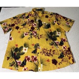 MCEDAR YELLOW TROPICAL FLORAL PRINT SHORT SLEEVE BUTTON UP MEN 2XL NWT